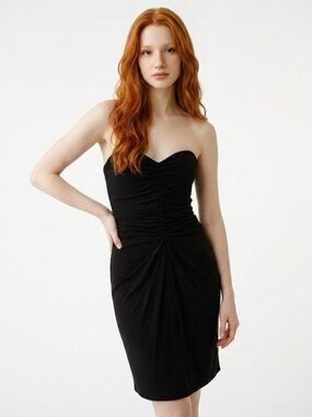 MICHAEL Michael Kors Black Strapless Ruched Sheath Dress